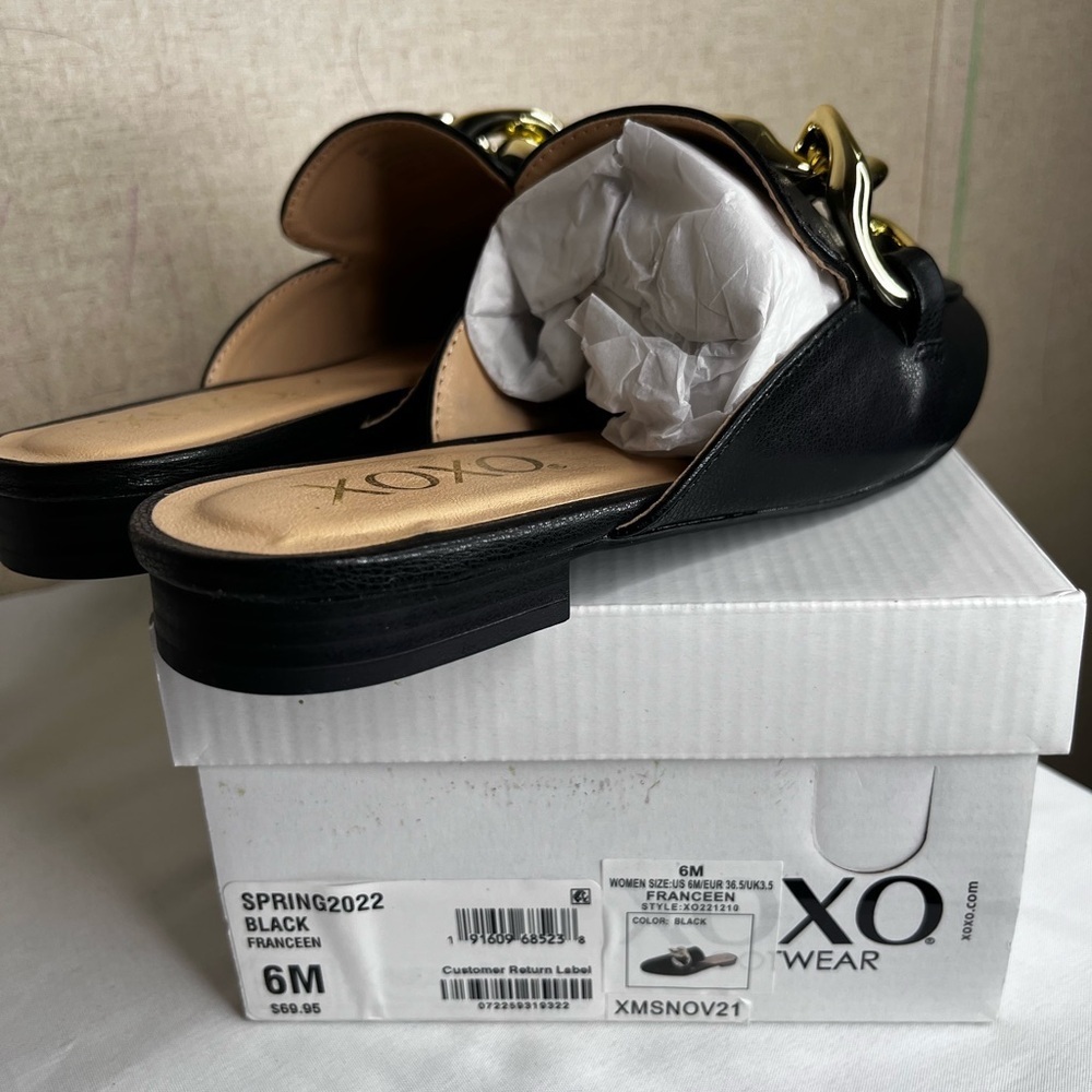 XOXO Black Mules with Gold Chain Accent - Picture 6 of 7